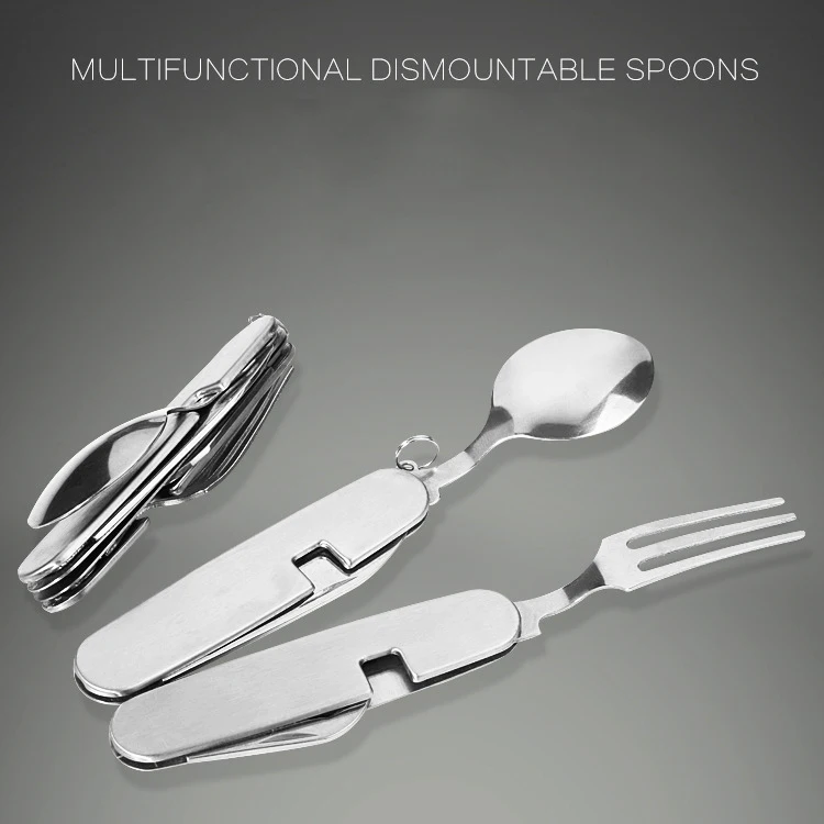 

Sale Detachable 4-in-1 multifunctional tableware Convenient Camping Stainless Steel Small Knife Folding Knife Fork Set