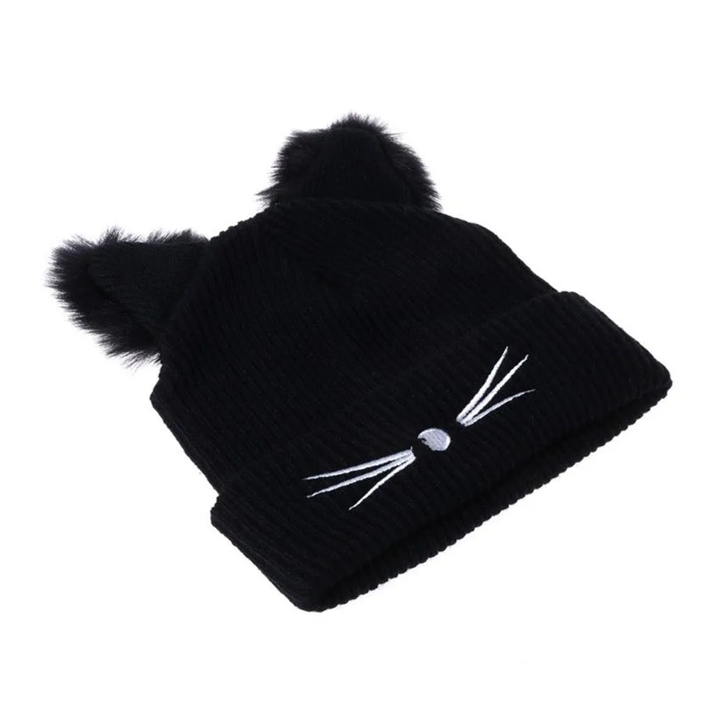 Горячая кошачьи уши женская шапка вязаная акриловая теплая зимняя шапочка шапки