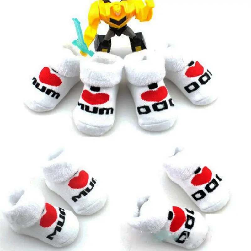 1 Pair Cotton Baby Socks Love Dad Letter Print Rubber Slip-Resistant Floor Socks