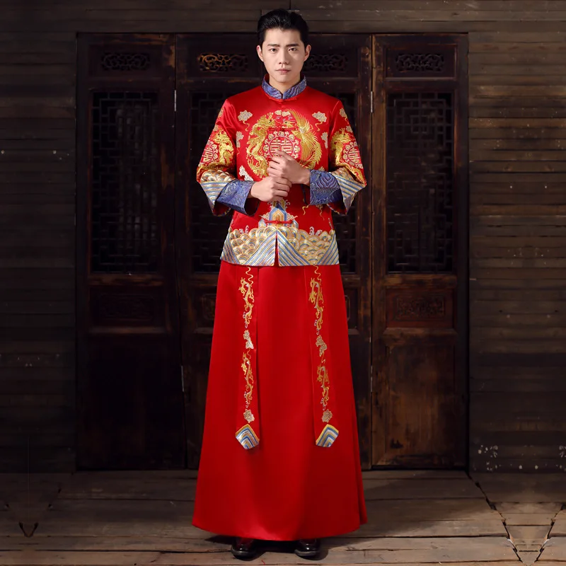 Роскошные ancienRed китайский Свадебные невесты традиционный ченсам стиль выйти вечернее платье Вышивка Длинные Qipao женские и Mensipao