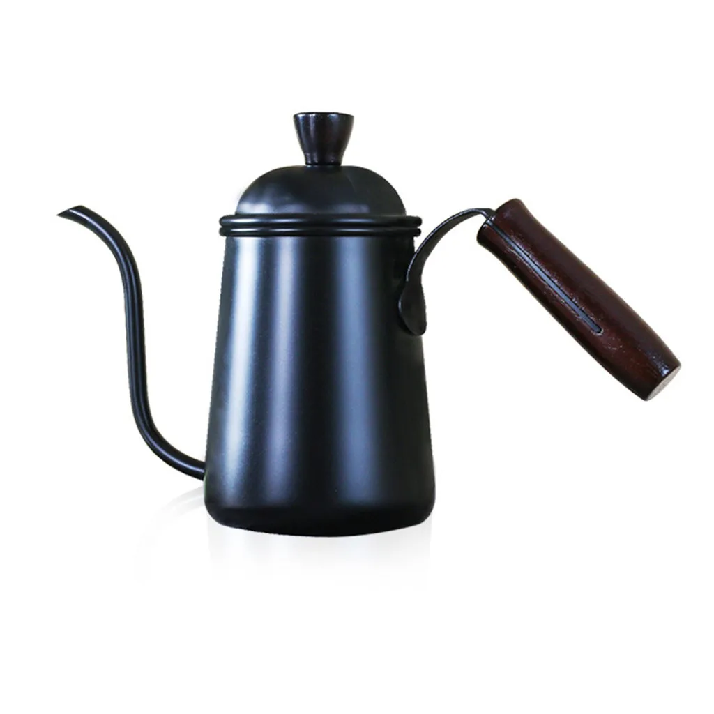 650ml Stainless Steel Hand Punch Pot Coffee Pots With Lid and Wooden