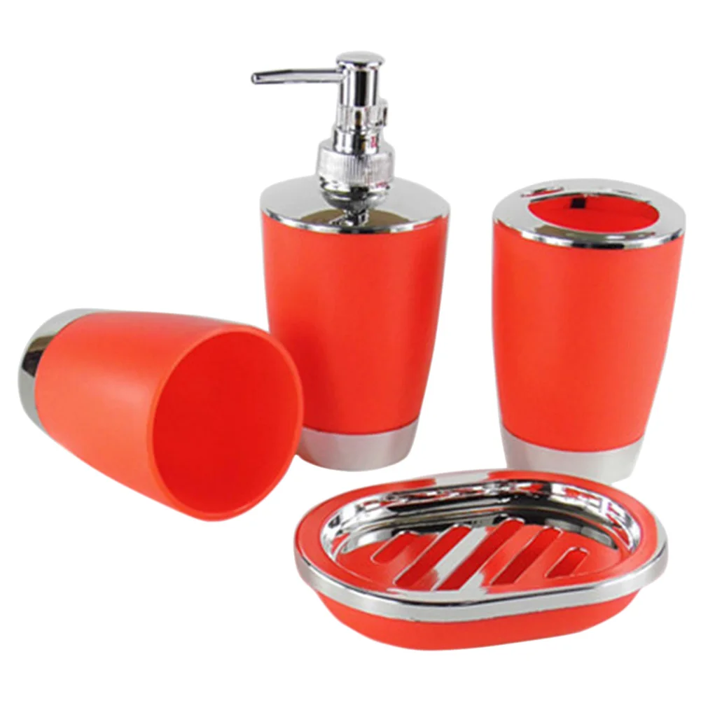 Online 4 teile satz Bad Anzug Kunststoff Shampoo Presse Flasche Waschen Gurgeln Tasse Zahnbürste Halter Seife Geschirr Bad Zubehör LKS99