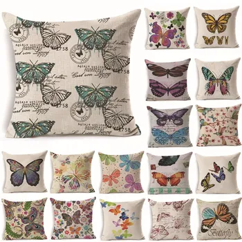

1Pcs 43*43cm Colorful Butterfly Flower Pattern Cotton Linen Throw Pillow Cushion Cover Car Home Sofa Decorative Pillowcase 40233