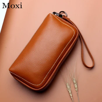 

New Women Hand Bags Genuine Leather Clutch Phone Bag Candy Color Ladies Long Wallet Real Cowskin Card Pocket Women Money Bag