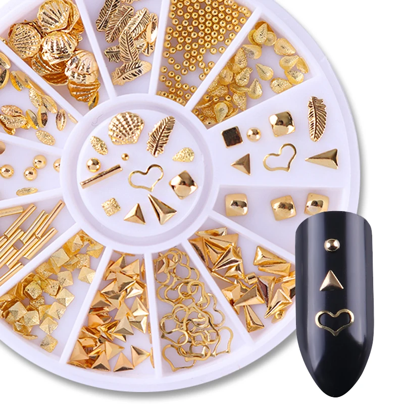 

3D Nail Decoration Heart Leaf Shell Rivet Gold Bead Manicure Nail Art Studs for DIY Nail Art Decorations