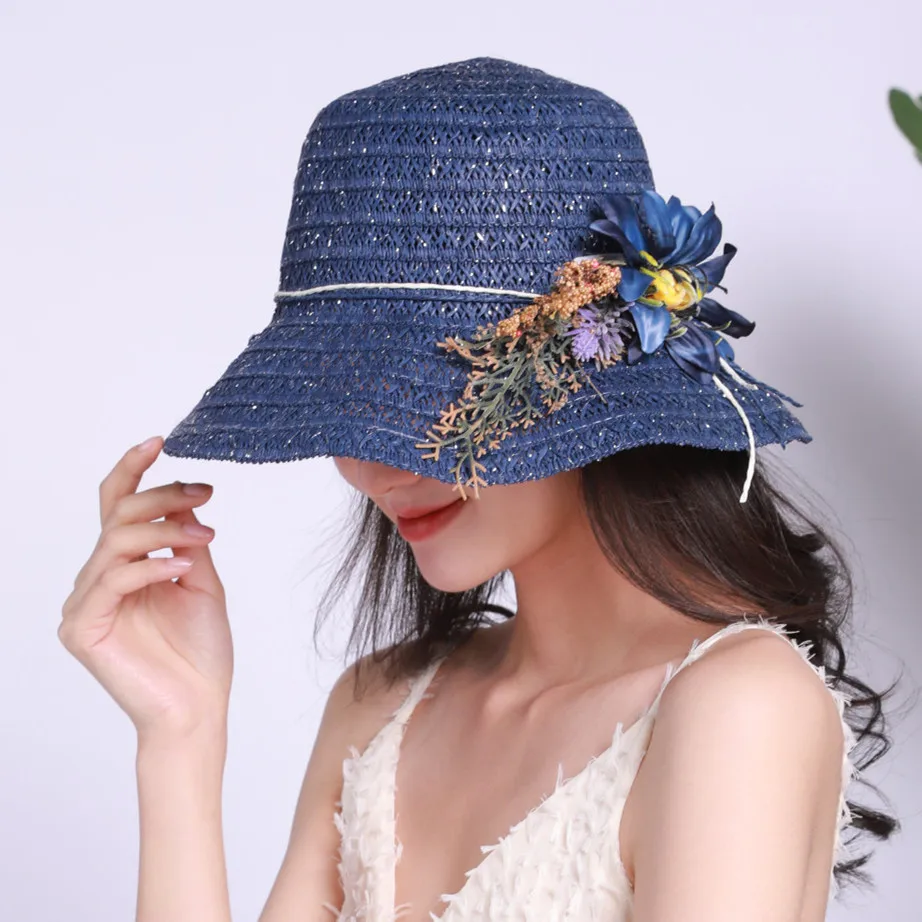 

Seaside beach sunscreen sun hat summer Korean version of the outdoor lady straw hat simulation flower pot fisherman hat