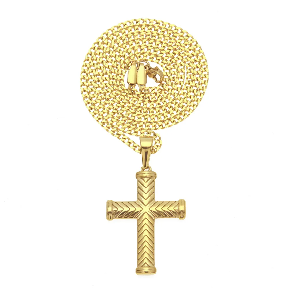 Gold Color Stainless Steel Cross pendant necklaces Men Hip hop fashion vintage necklace male jewelry gifts