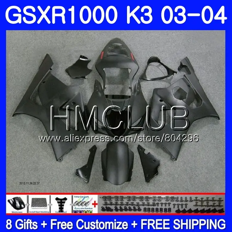 

Body For SUZUKI Matte black GSXR-1000 GSXR1000 03 04 Bodywork 32HM.19 GSX-R1000 GSX R1000 03 04 K3 GSXR 1000 2003 2004 Fairing