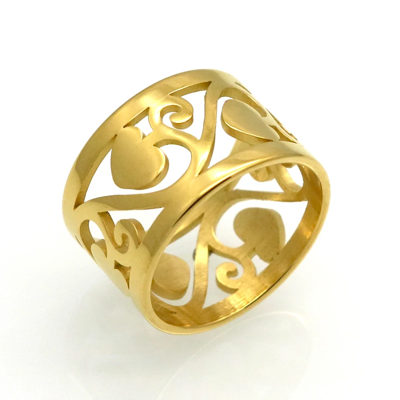 

New Brand Classic Fashion Gold Color Hollow Vines Heart Ring Jewelry Popular Romantic Wedding Ring For Women