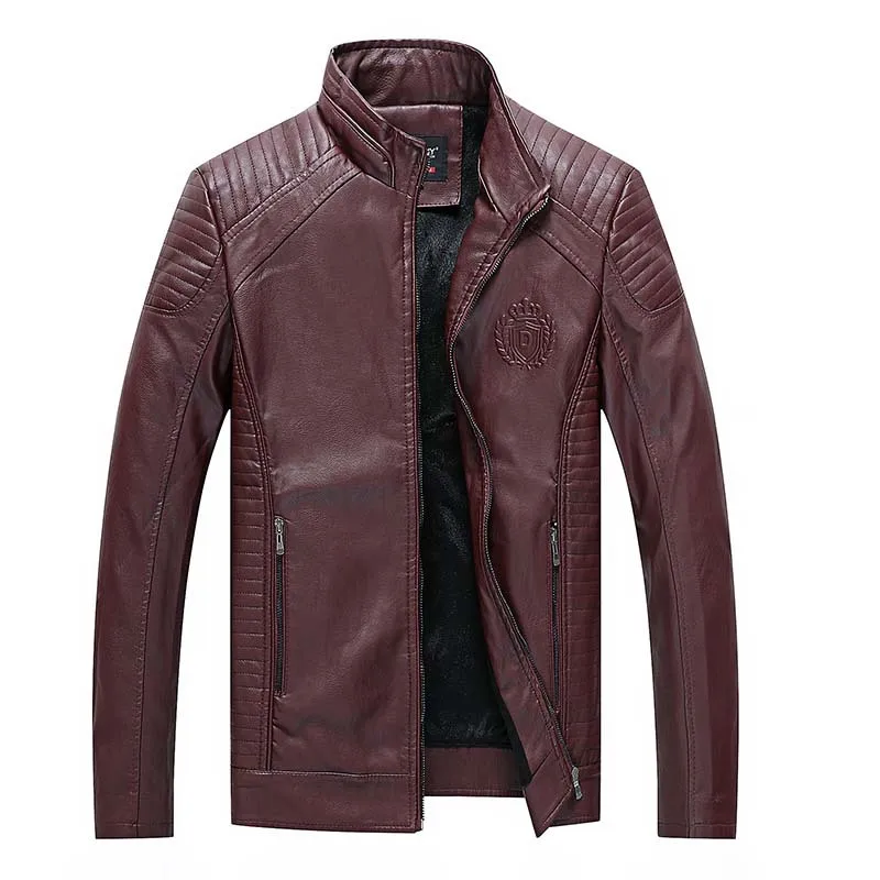 Winter Men'S Fake Leather Jacket Coat Classic Faux Leather Motorcycle