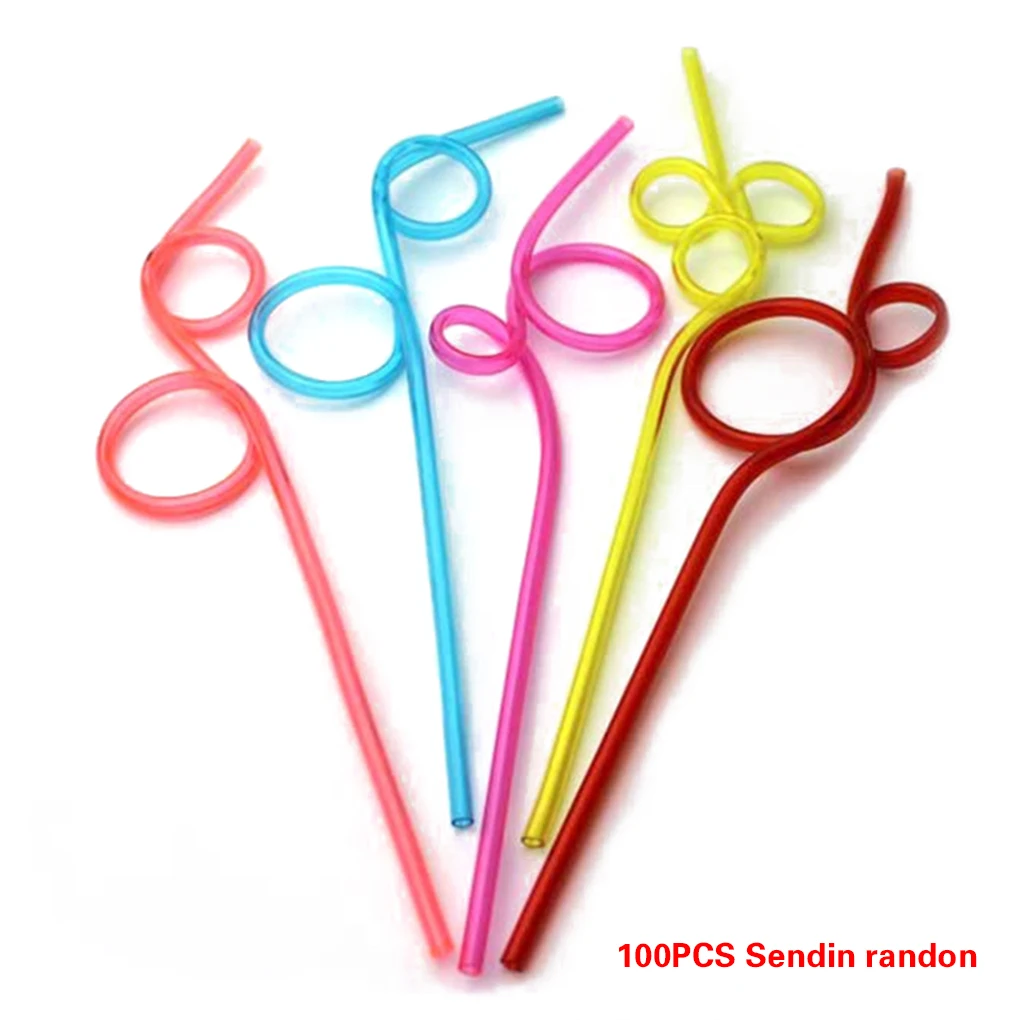 

10 PCS PVC Colorful Modeling Curly Loop Milk Tea Cocktail Drinking Straws Party Decorations Supplies