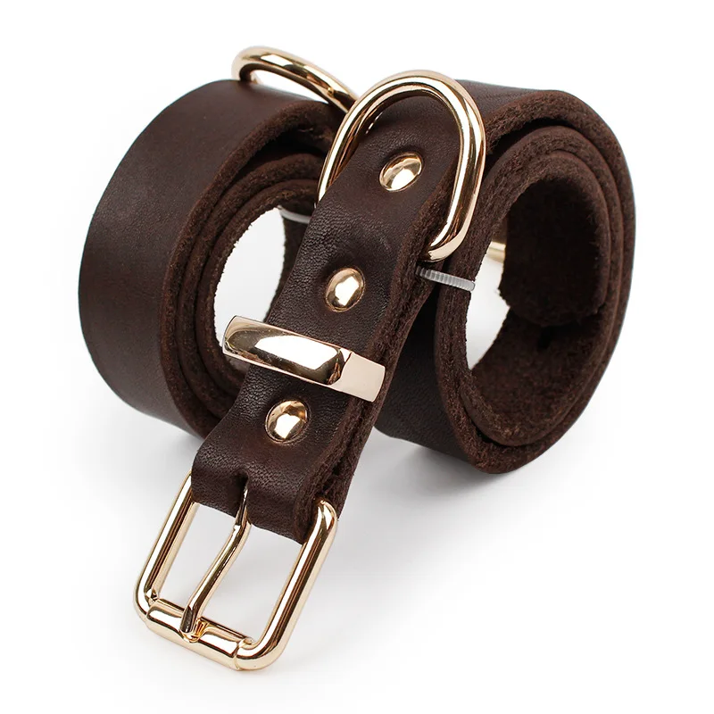 2.5*60cm Pet Genuine leather collar Alloy Neck Buckle for dogin Collars from Home & Garden on