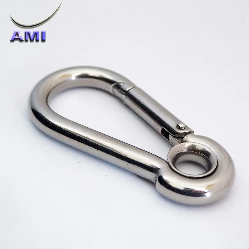spring hook with eyelet stainless steel 316 6mm*60mm carabiner marine
