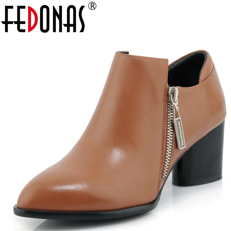 

FEDONAS Brand Women Pumps New Genuine Leather Shoes Woman High Heels Pumps Side Zipper Ladies Shoes Female Ankle Boots
