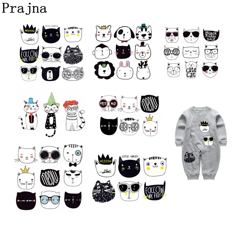 

Prajna Iron-On Transfer Cute Cartoon Stickers Cat Hot Vinyl Thermal Photograph Transfers Iron Heat Transfers For Clothing DIY