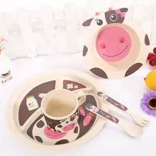 Детская Экологическая посуда, набор из бамбукового волокна, три столовых набора из 5 предметов, разные стили, дизайн детской посуды