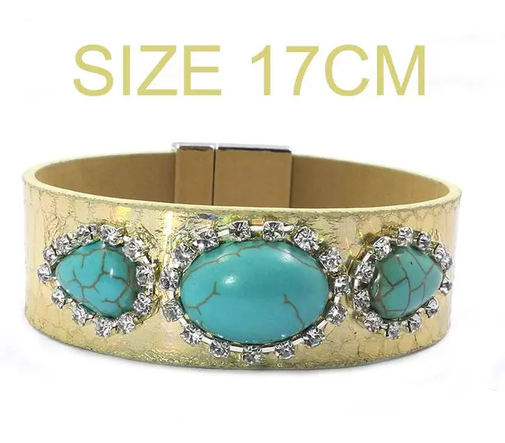 Кожаные браслеты wellmore с камнями в форме капли воды, магнитные браслеты, Есть 3 размера, богемные браслеты для женщин - Окраска металла: BEIGE 17CM