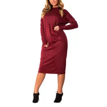 Fashion Herbst Frauen Figurbetontes Langarm Gedruckt Cocktail Oansatz Party Kleider Plus Größe 6XL