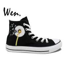 Wen Original Design Custom Dandelion Falling Ground Hand Painted Canvas Shoes High Top Boys Girls’s Outdoor Activities Sneakers