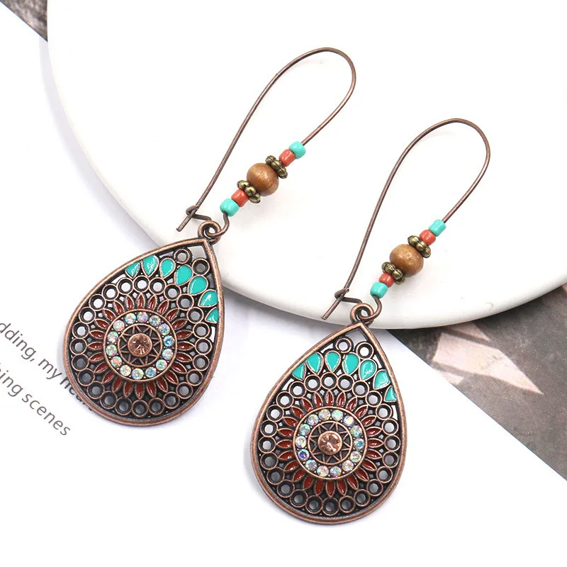 

2019 Vintage Water Drop Shape Earrings Bohemian Alloy Geometric Pattern Boho Style Ladies Dangle Earrings