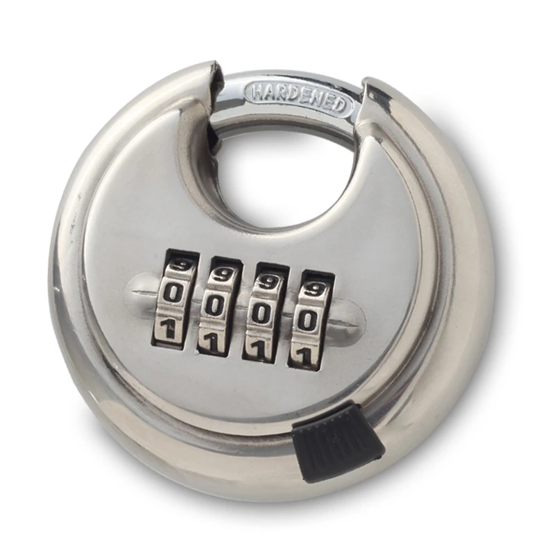 Security Padlock Silver Steel Alloy 4 Digit Combination Master Round Shape Disc Lock for Locking Doors Windows Bags Trunk 3