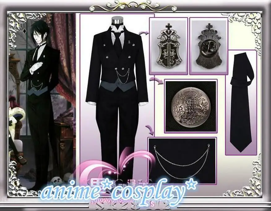 Black Butler 2 Kuroshitsuji Sebastian Michaelis Cosplay Costume Unisex Uniform | Тематическая одежда и униформа