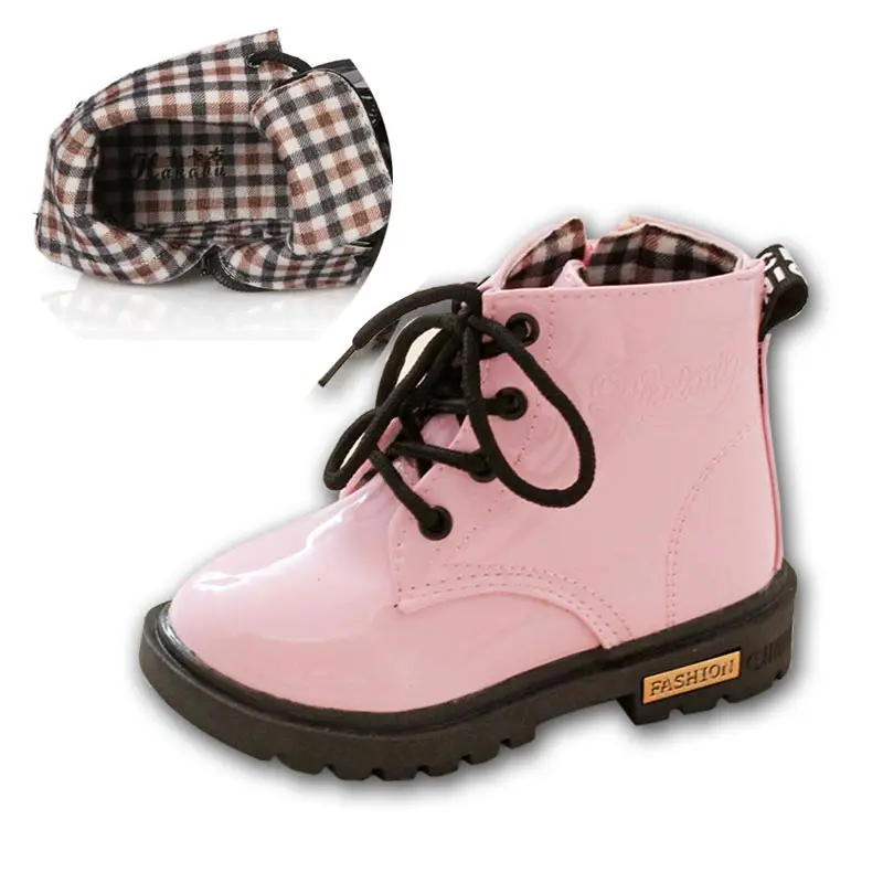 Детская обувь зимние сапоги из искусственной кожи водонепроницаемые резиновые кроссовки весна осень зима дети обувь Мальчики обувь для девочек - Цвет: Autumn Pink