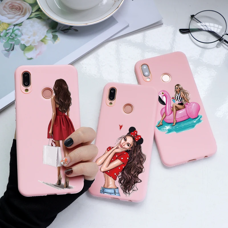 

Fashion Black Brown Hair Baby Mom Girl Case For Huawei Honor 20i 10i 8X 7S 7C 7X 7A Pro View 20 Play 8 9 10 Lite Women TPU Coque