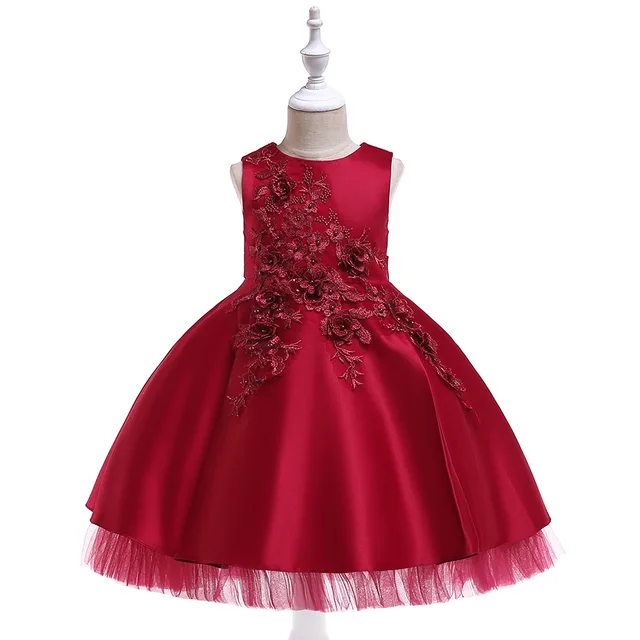 Flower Girl Wedding Evening Party Dress Princess Red Dresses for Girls 10 To 12 Years Kids