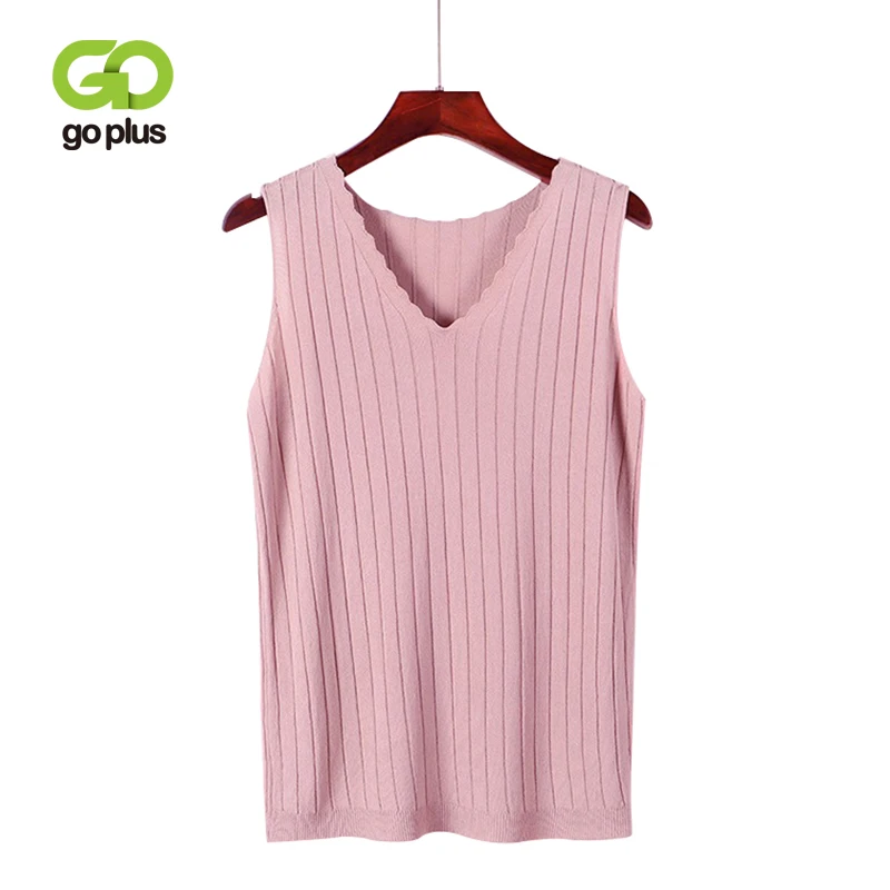 

GOPLUS Sexy Lace V Neck Knitted Tank Tops Women Camis Sleeveless Basic Vest Ladies Casual Summer Elastic Slim Blouse Female
