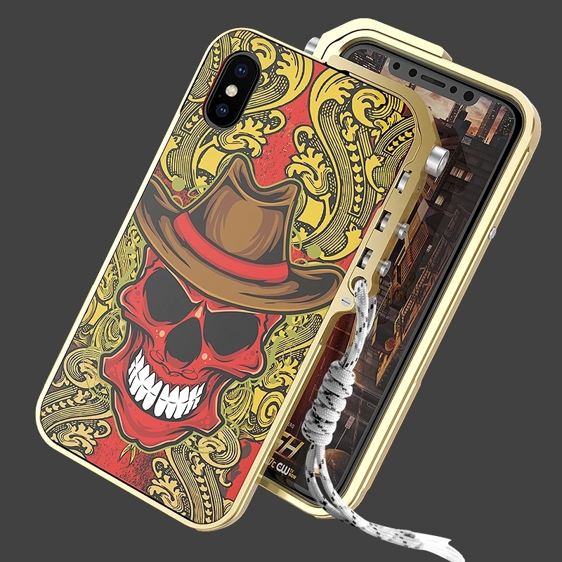 KANENG Red Skeleton 3D Widescreen Shield Metal Aluminum Colorful Shockproof Mobile Phone Bag For Apple iPhone X 5.8&quot Case Cover |