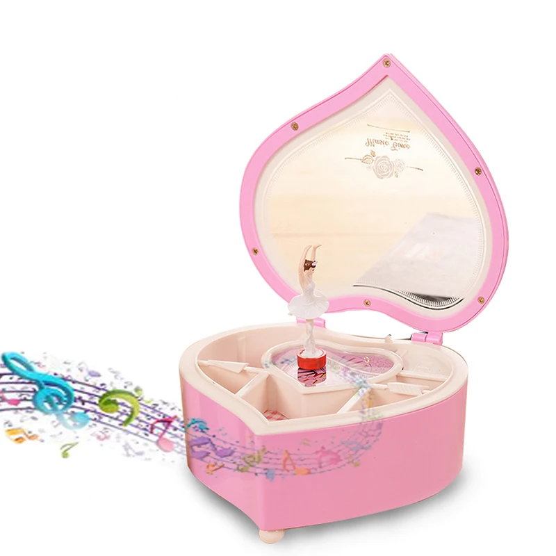 Cajas musicales de bailarina caja de almacenamiento de joyería en forma de corazón de melocotón mecanismo de manivela de regalo para niña caja de música de juego de potencia giratoria