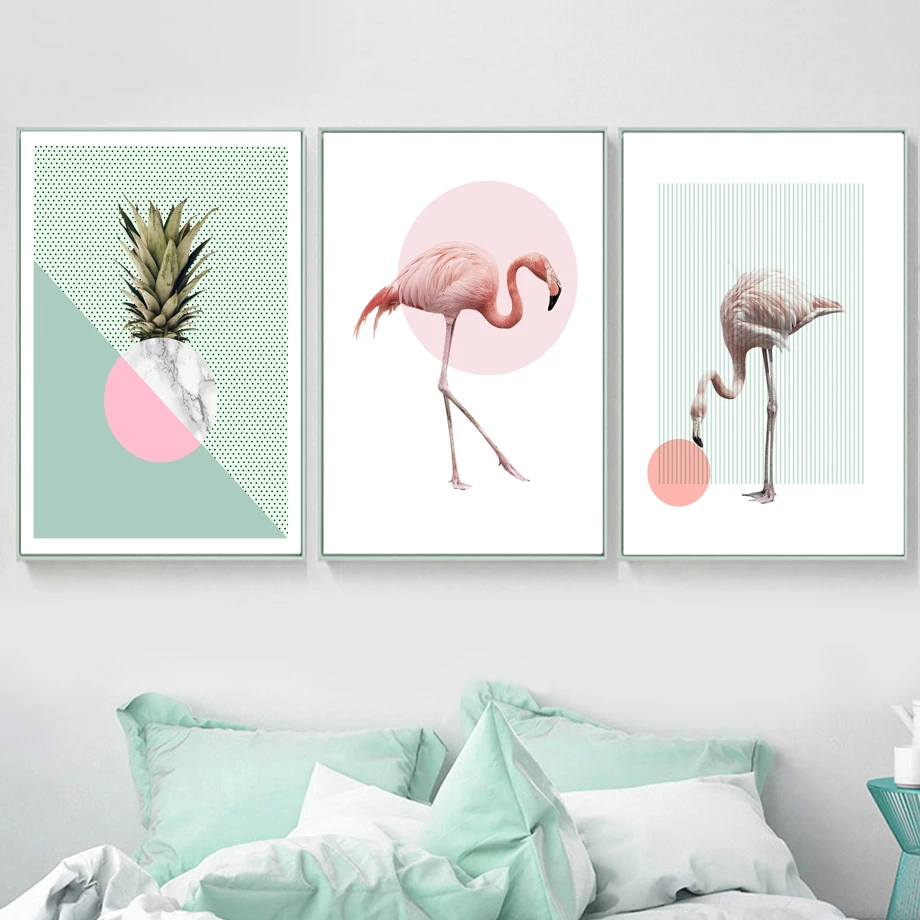 

Abstract Tropical Pineapple Flamingo Marble Wall Art Canvas Painting Nordic Posters And Prints Wall Pictures For Bedroom Decor