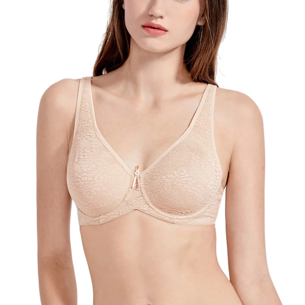  Women's Smooth Full Coverage Underwire Non Padded Lace Bra Plus Size