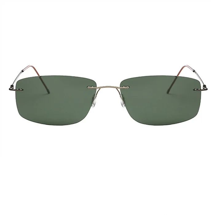UVLAIK поляризационные солнцезащитные очки, мужские безрамные титановые очки для вождения, мужские очки для ночного видения, солнцезащитные очки, зеркальные винтажные очки - Цвет линз: mo green