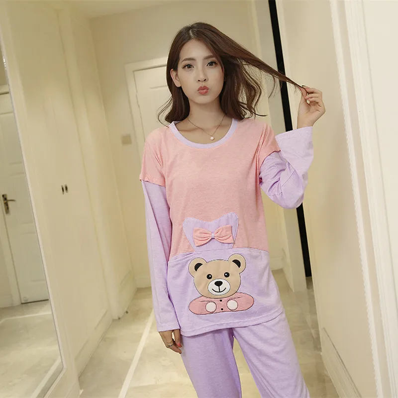 Buy Spring Autumn Women's Cotton Character Nightgown Pajamas Sets Warm Cute