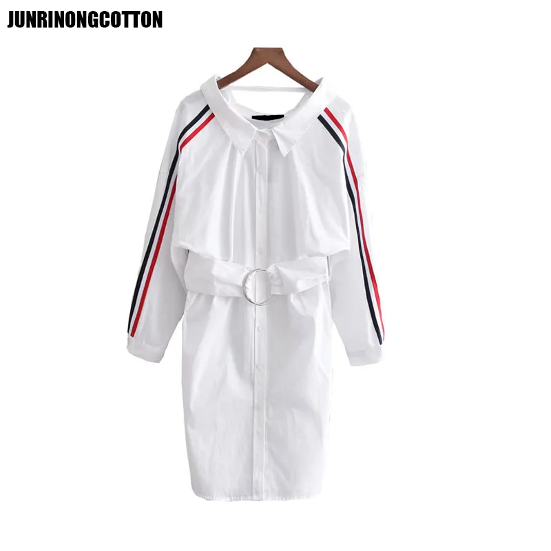 JUNRINONGCOTTON Полосатый печати с рукавами летучая мышь платье для женщин High Street Модная