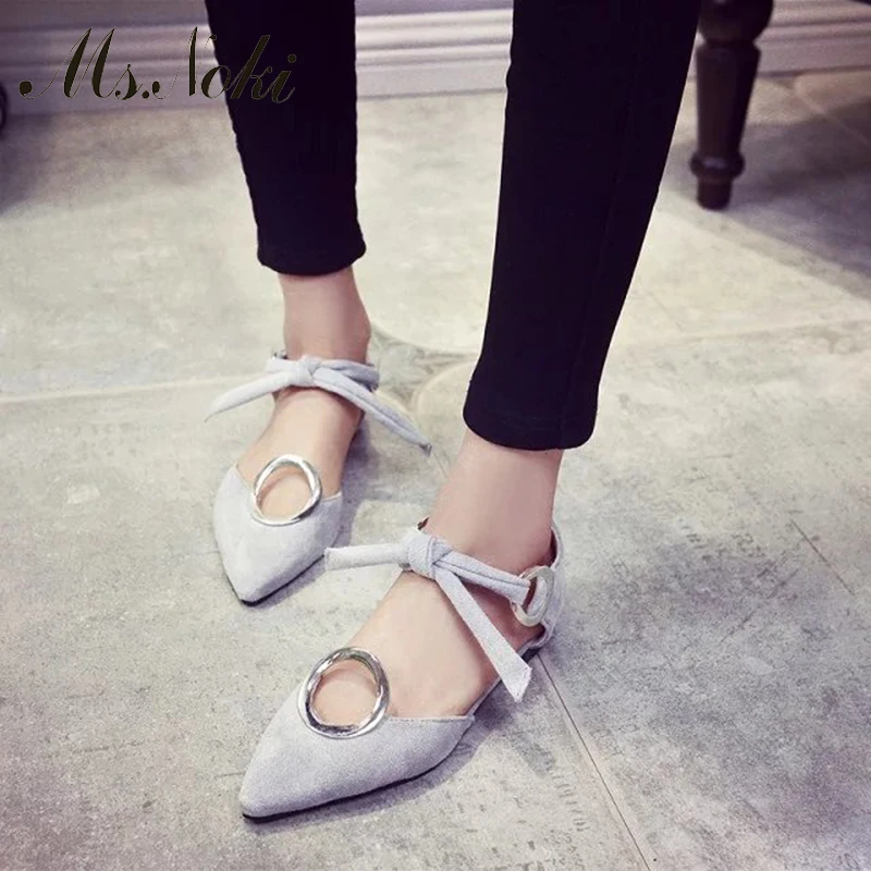 

Ms. Noki New 2017 Women Metal Decormation Lace-up Pointed toe Flat Sandals Ankle Strap Sandalias Woman Shoes Normal Size