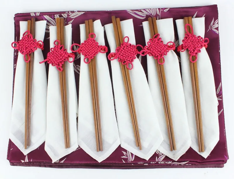 1 комплект/6 шт Китайский Винтаж ручной работы шелковые салфетки и палочки для еды