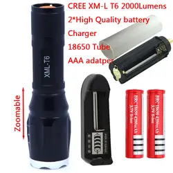 XM-L T6 2000 люмен масштабируемой светодио дный фонарик Torch light серебряной атаковать (3xaaa или 1x18650) + 2 * Батарея + Зарядное устройство