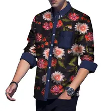 Рубашка в африканском стиле мужские формальные рубашки с принтом Терилен хлопковый Базен Riche Мужская африканская одежда WYN132