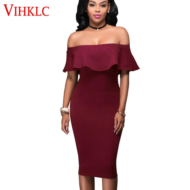 VIHKLC 2017 Женщин Dress лето Bodycon Платья Плюс Размер Chic Элегантный с плеча Вечернее