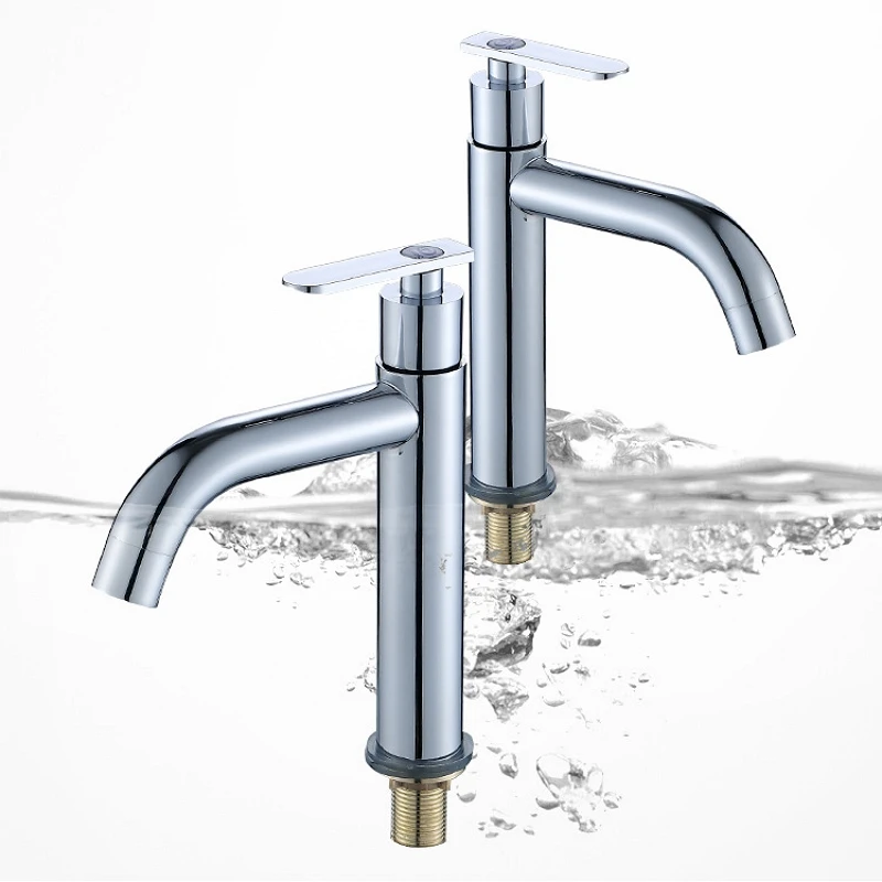 

Basin Sink Faucet Stainless Steel Single Cold Water Tap Curved Spout Bathroom Wash Basin Faucet Deck Mounted Bibcock Water Tap