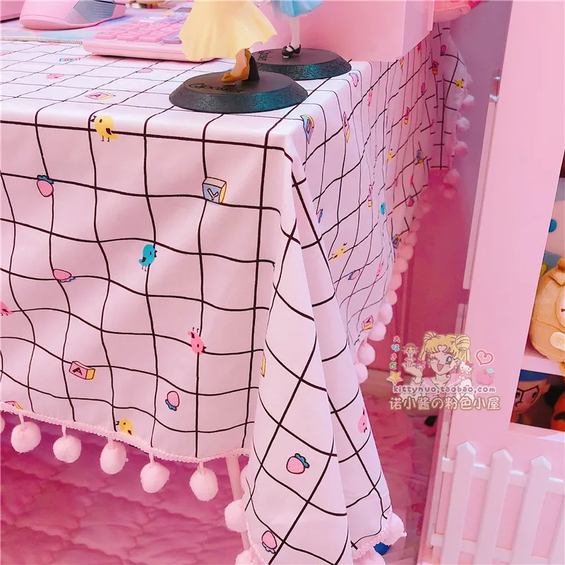  Lovely black and white grid fabric Lace 160cm doll house accessories table cloth girls Home decorat