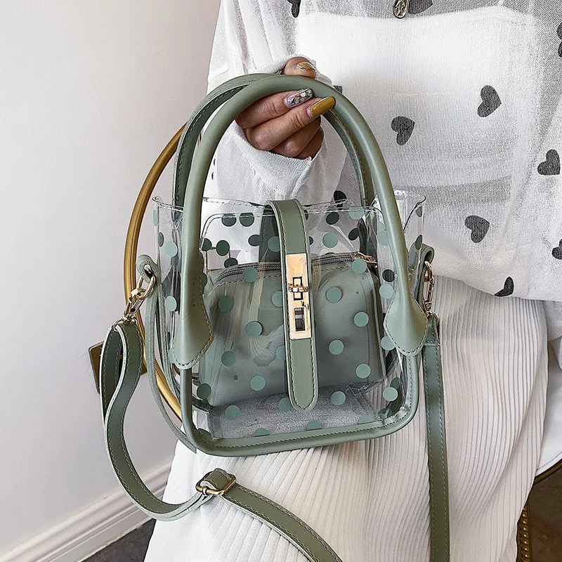 

Women Messenger Bag 2019 New Designer Clear Dot Print Tote Bag Fashion Transparent Jelly Lady Shoulder Bag Handbag and Purse sac