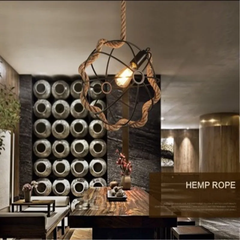 

Retro Loft Creative Iron Pendant Light Vintage Loft Rope Edison Cafe / Restaurant / Bar Decoration Lamp DIA410MM Free Shipping