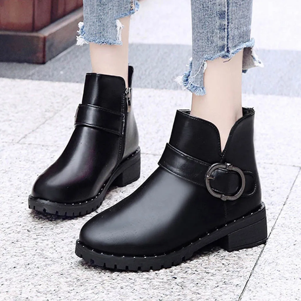 

High Heel Platform PU Leather Boots Women's Boots Fashion Elegant Flat Comfortable Boots Round Toe Boots 40
