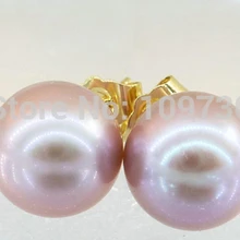 Ry00337 AAA++ 9.5-10 мм Лаванды Идеально Круглые Жемчужины Шпилька Серьги Позолоченные 14KGP Желтое Золото