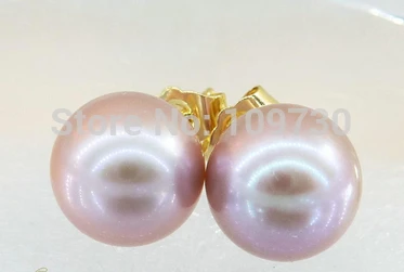 

ry00337 AAA++ 9.5-10mm Lavender Perfect Round Pearl Stud Earring Vermeil 14KGP Yellow Gold