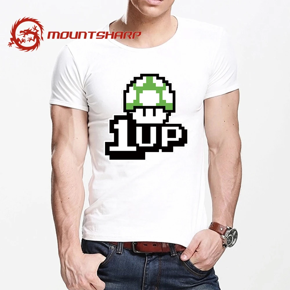 

MOUNTSHARP Summer T Shirt Men Harajuku 1up Game Symbols Funny Print Tee Tops Short Sleeve male T Shirt Casual male Clothes